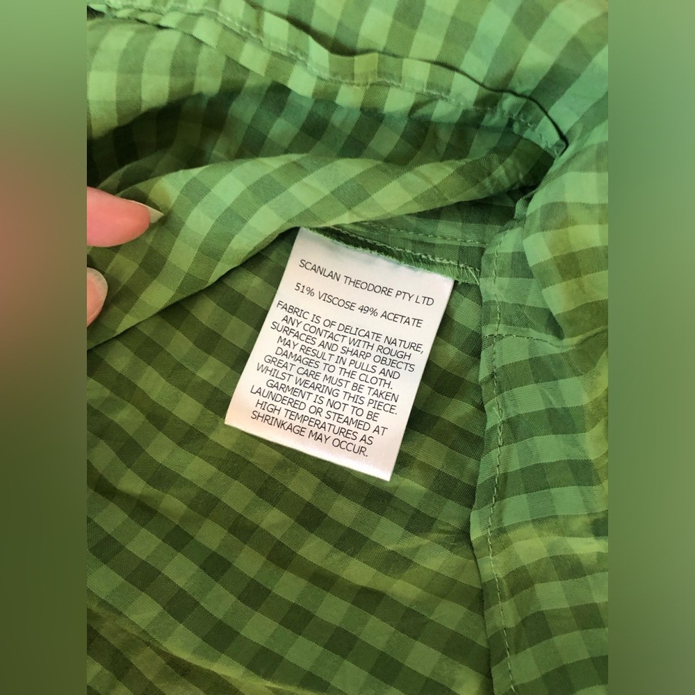 Scanlan Theodore Women’s M Green Gingham Wrap Midi Dress w/Collar and Belt - EUC - Picture 8 of 15